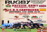 Cartel del partido de rugby internacional entre el CRU Cartagena y el equipo de la British Army