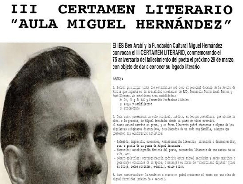 Cartel del III Certamen Literario Aula Miguel Hernández