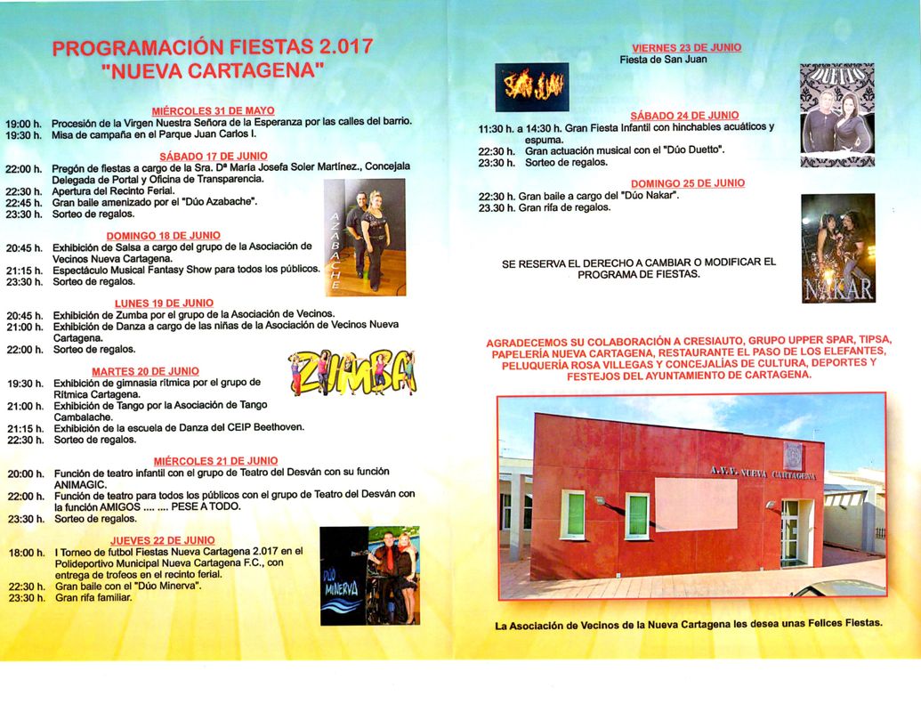 Programa de fiestas de Nueva Cartagena 2017
