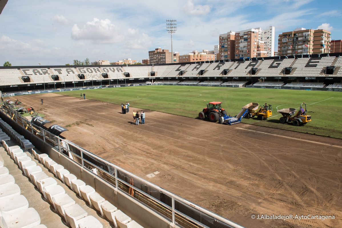 Trabajos de sustitución del césped del estadio Cartagonova