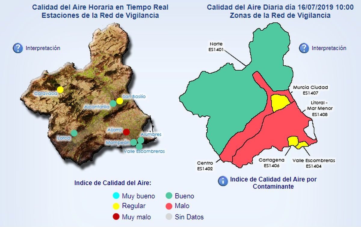Mapa de calidad del aire en la Regin de Murcia