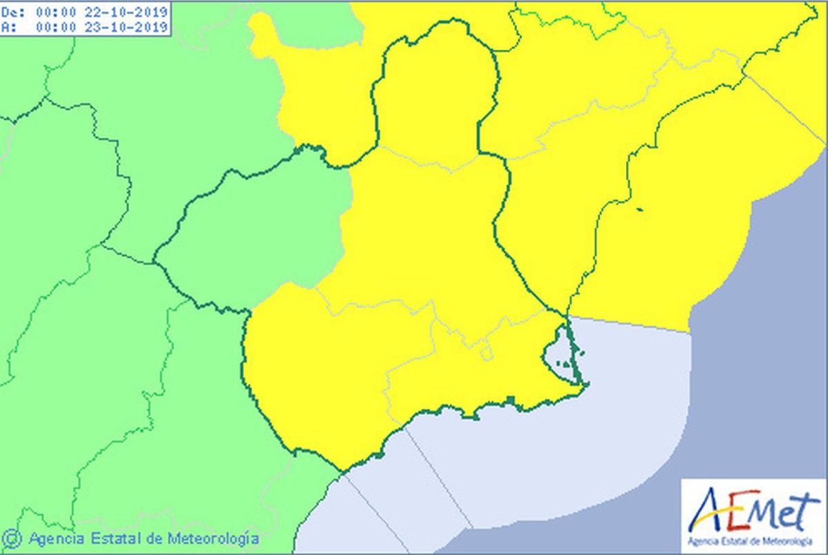 Aviso amarillo emitido por la AEMET para el martes 22 de octubre