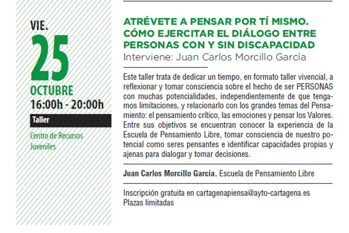 Taller 'Atrvete a pensar por ti mismo' Cartagena Piensa