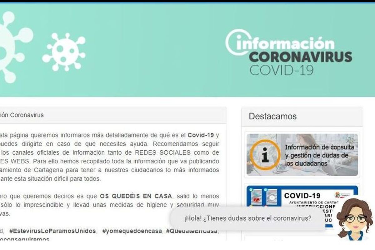 Espacio web del Ayuntamiento de Cartagena sobre el coronavirus