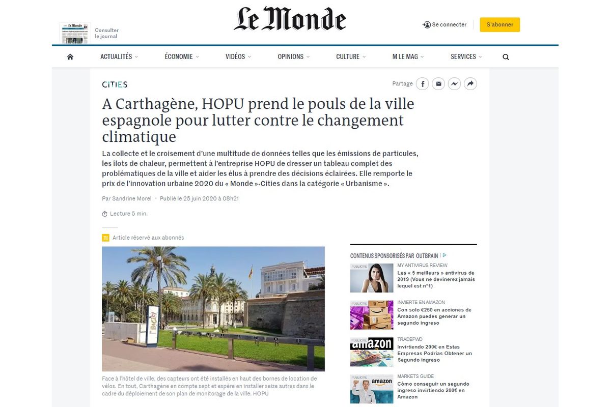 Noticia en Le Monde concediendo el premio a Cartagena