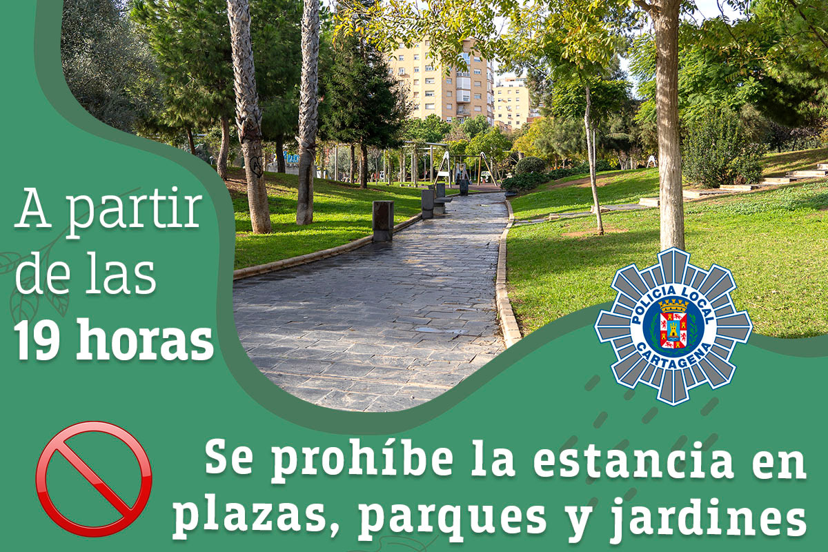 La Policía Local recuerda la prohibición de permanecer en parques, jardines y plazas a partir de las siete de la tarde