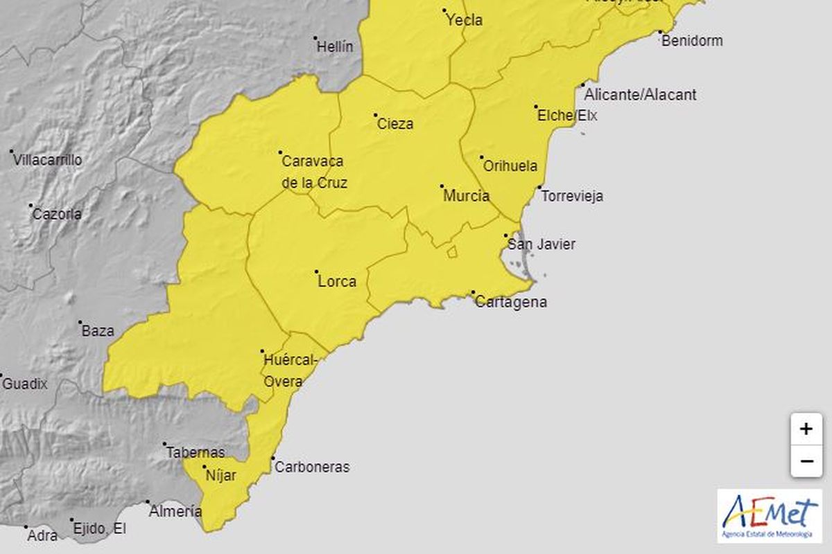 Cartagena, de nuevo en aviso amarillo junto al resto de la región.