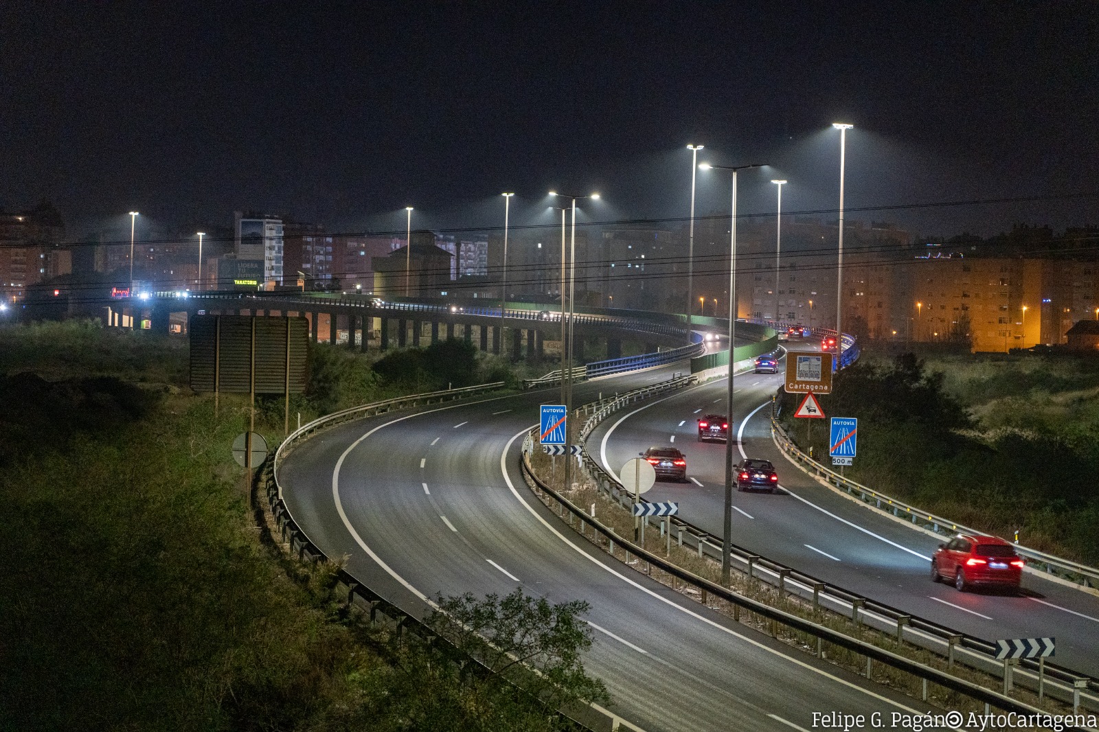 El Ayuntamiento de Cartagena ha repuesto la iluminacin del acceso a la ciudad por la autova