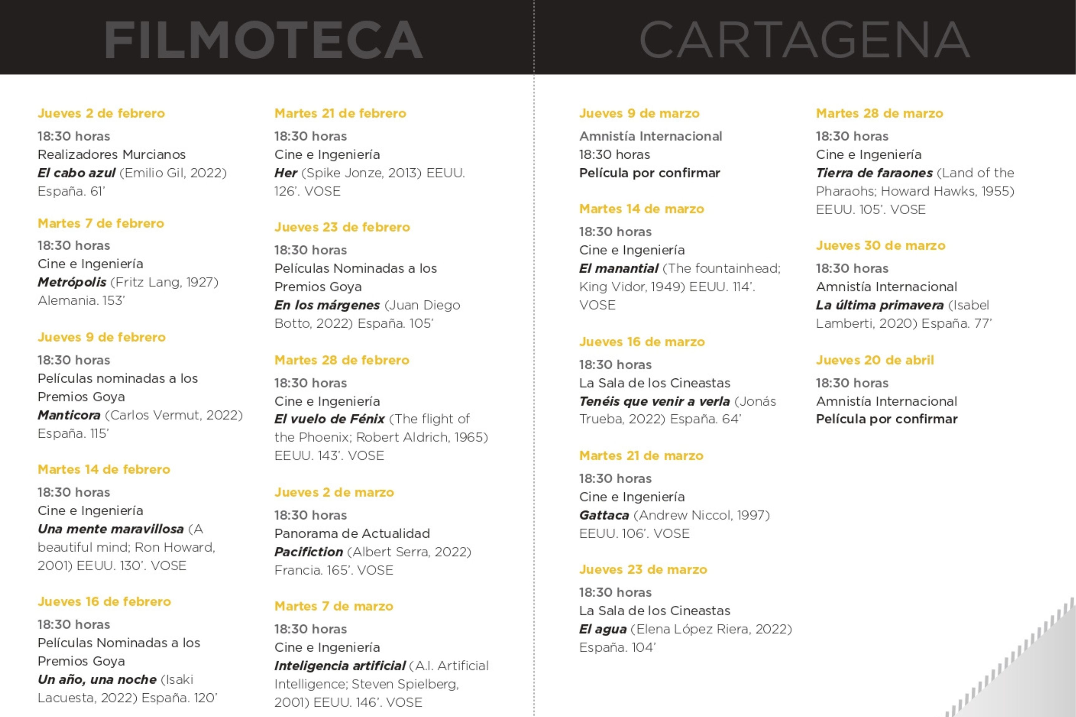 Programación de la Filmoteca Regional en Cartagena