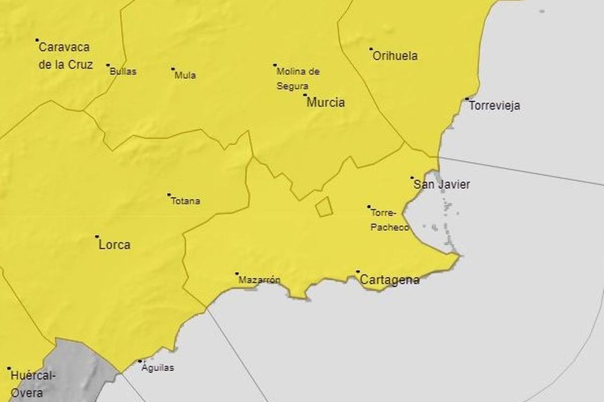 Mapa de aviso por lluvias y tormentas de la AEMET que amplía la prevision inicial hasta las ocho de la tarde.