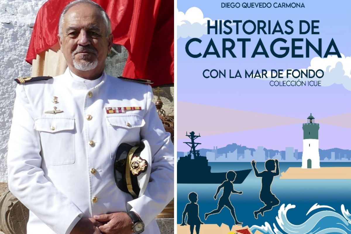 Diego Queveo y la portada del libro 'Historias de Cartagena con la mar de fondo'