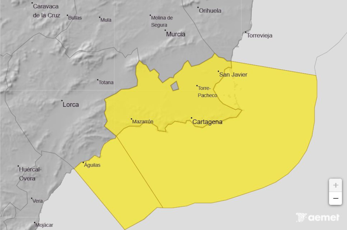 Aviso amarillo por fuertes vientos y fenómenos costeros este viernes en Cartagena