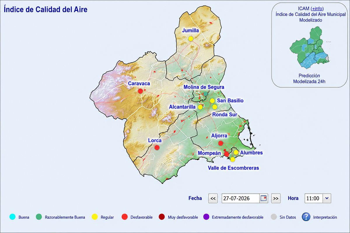 Se mantiene el nivel 3 de alerta por partículas en La Aljorra y Mompeán y se activa el umbral de alerta en Alumbres