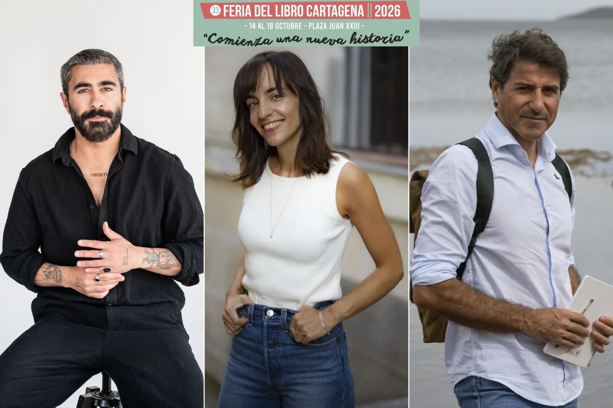 Rayen, Marta Jiménez Serrano y Miguel Ángel Ruiz, este jueves en la Feria del Libro de Cartagena