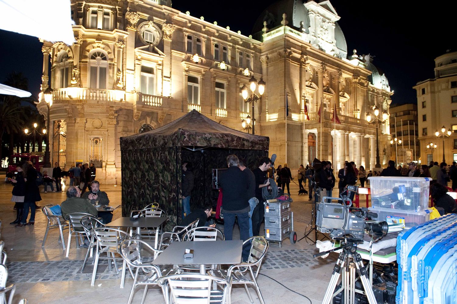 Rodaje de La chispa de la vida en la plaza del Ayuntamiento. Imagen de archivo
