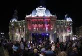 La fachada del Palacio Consistorial iluminada en morado, dentro de las actividades de La Noche de los Museos 2018