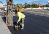 Obras de asfaltado en la Gran Va de La Manga