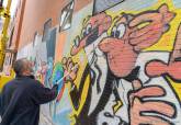 Realizacin del grafiti homenaje a Ibaez