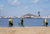 Personal de limpieza municipal retira peces muertos de las playas del Mar Menor