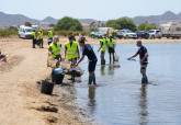Personal de limpieza municipal retira peces muertos de las playas del Mar Menor