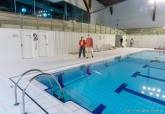 Últimos preparativos de la piscina del Palacio de Deportes.