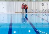 Últimos preparativos de la piscina del Palacio de Deportes.