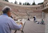 Pedro Cano impartiendo taller de acuarela en el Teatro Romano de Cartagena 